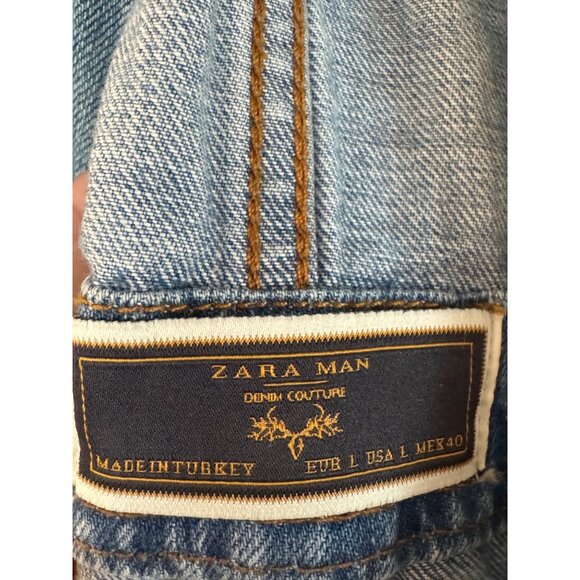 Zara Man Denim Overalls Distressed Large Light Blue - Picture 3 of 9